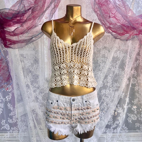 ANTHROPOLOGIE Pearl Crochet Knit Tank Top By Millau Brand- Boho Summer Look - Picture 2 of 9